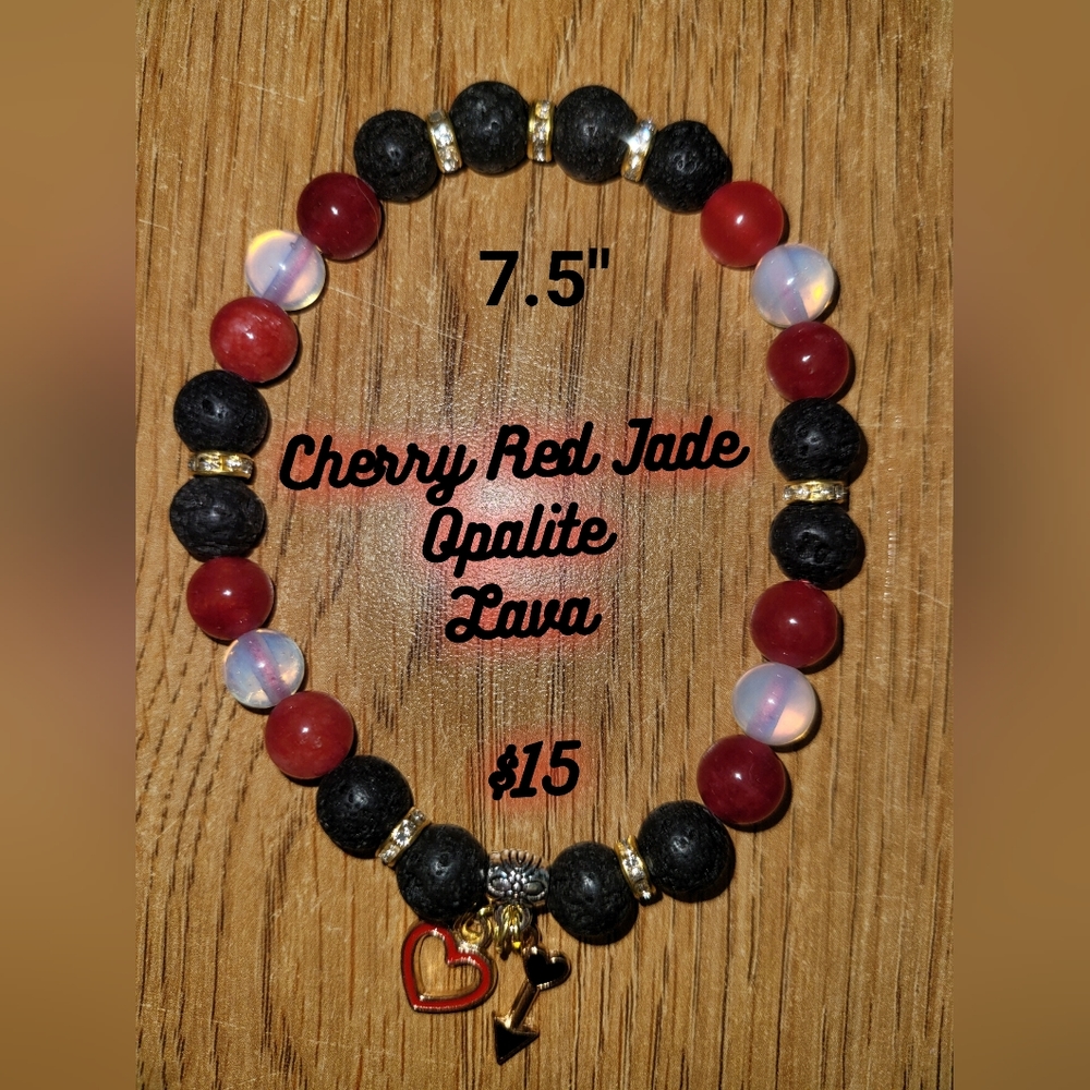 COPY - Lava/Opalite/Jade w/ Heart & Arrow Charm Bracelet
